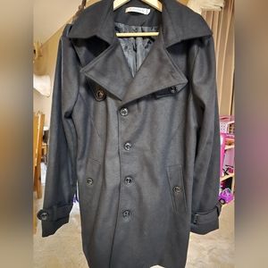 Juishden Mens Black Lined Short Trench Coat, Size L